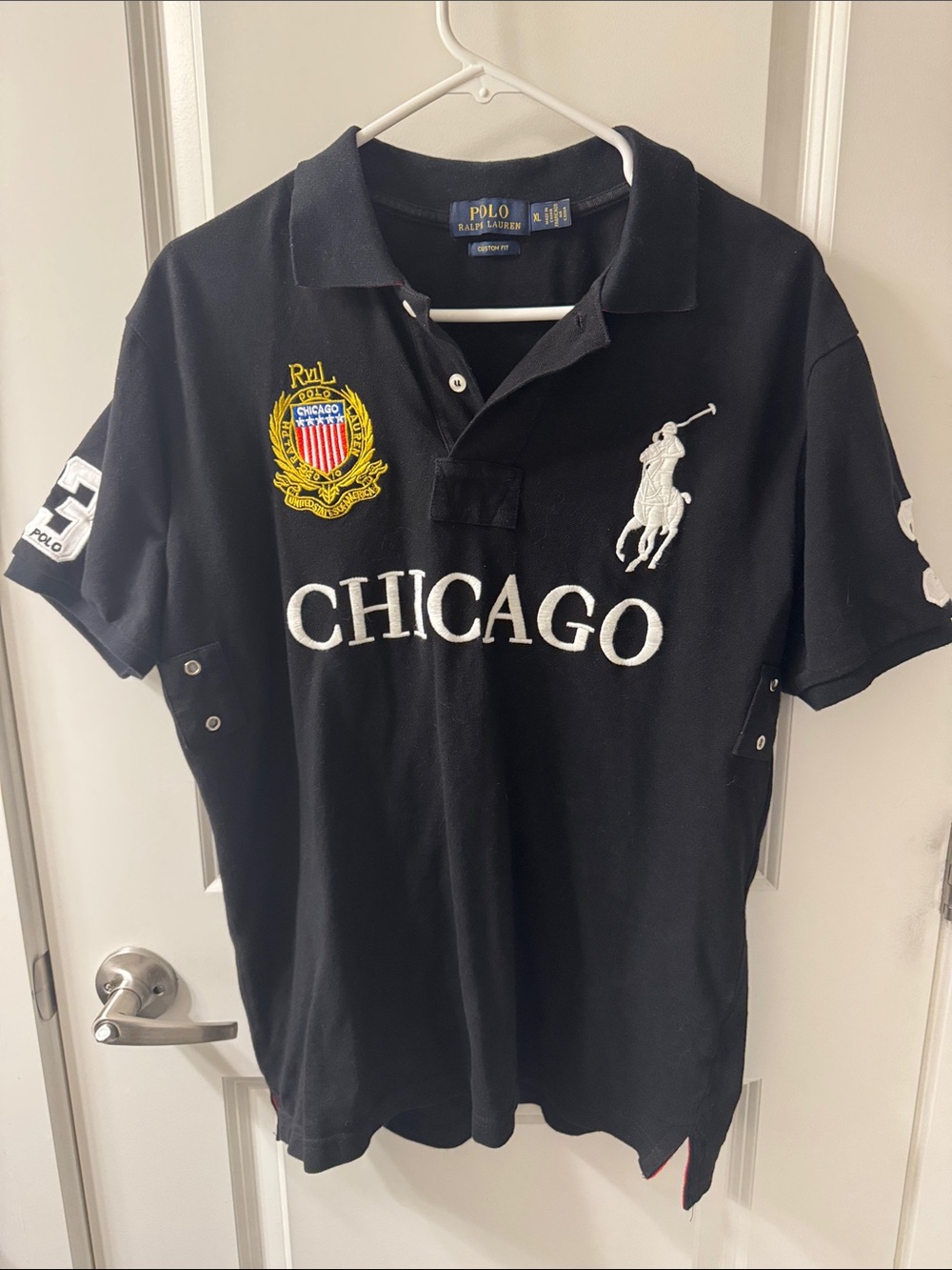 Polo by Ralph Lauren Black Chicago Crest White Pony #3 Short Sleeve Polo Shirt